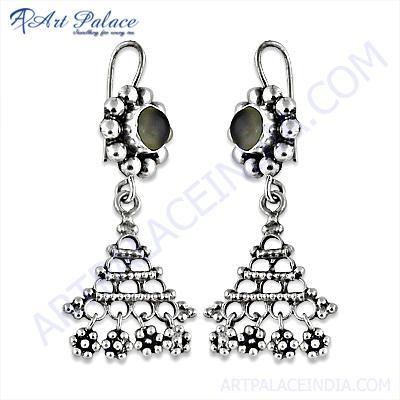 भारतीय Deisgner रत्न चांदी की बालियां नीले चाल्सेडनी के साथ