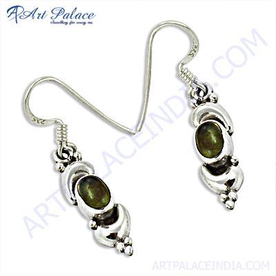 डिजाइनर लैब्राडोराइट रत्न चांदी की बालियां