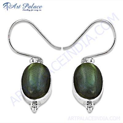 फैशनेबल लैब्राडोराइट रत्न चांदी की बालियां