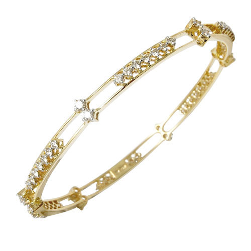 Double Row Simple Yellow Gold Diamond Bangle Gender: Women