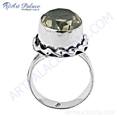 चमकदार स्मोकी क्वार्ट्ज रत्न जर्मन सिल्वर रिंग्स