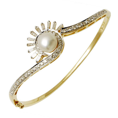 Sun Design Half Bangle - 18k Gold, 1.08 ct Diamond & 2.94 ct Seawater Pearl, Anti-Allergy Luxury Jewelry for Women