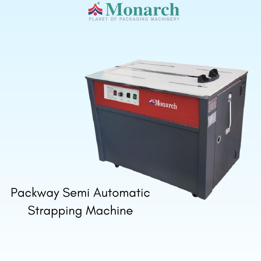 Carton Box Strapping Machine - Pp Strapping Roll Material, 910 X 580 X 750 Mm Size, Color Options: Blue, Red, Gray, Semi-automatic Operation, 50 Kg Max Tension