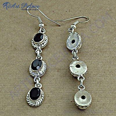 काले गोमेद के साथ भारतीय Deisgner रत्न चांदी की बालियां