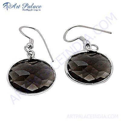 सनसनीखेज स्मोकी क्वार्ट्ज स्टर्लिंग सिल्वर झुमके