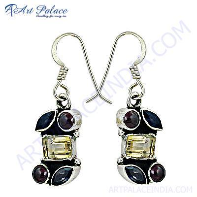 बहुमूल्य प्राचीन मल्टी स्टोन चांदी की बालियां