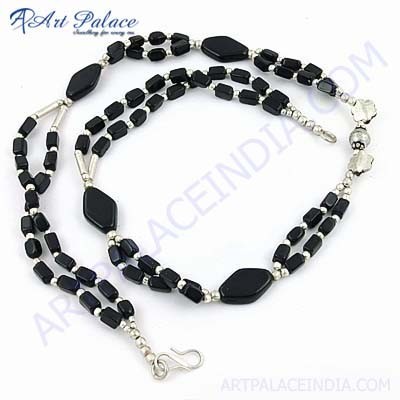 गर्म!!! लक्जरी काले गोमेद रत्न जर्मन चांदी का हार