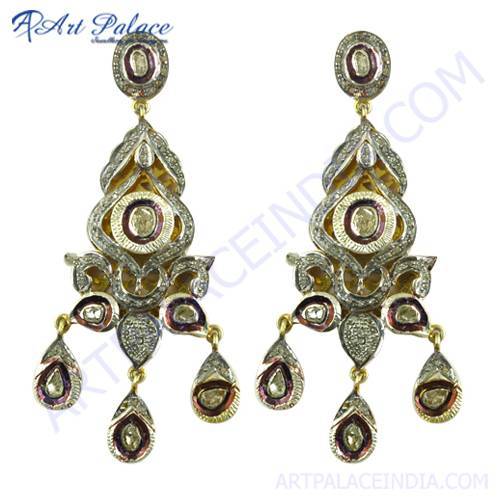 Precious Antique Designer Gold Plated Silver Diamond Victorian Earrings