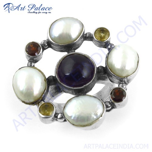 नवीनतम लक्ज़री बहु रत्न चांदी की अंगूठी