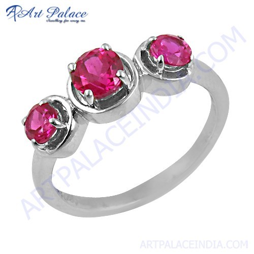 स्टाइलिश 925 स्टर्लिंग सिल्वर रेड क्यूबिक ज़िरकोनिया जेमस्टोन रिंग