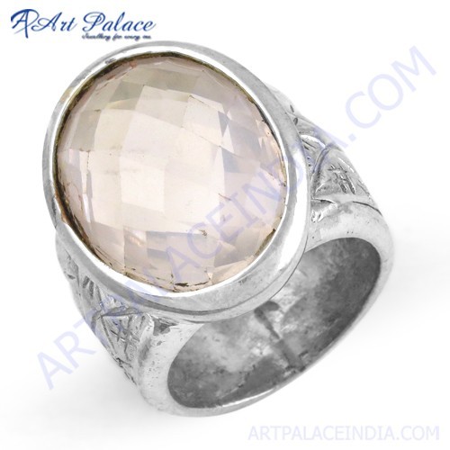 लवेबल रोज क्वार्ट्ज जेमस्टोन स्ट्रेलिंग सिल्वर रिंग