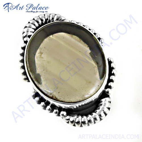 नई अतिरिक्त शाइनी स्मोकी क्वार्ट्ज रत्न चांदी की अंगूठी