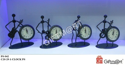 Musician Clock - Metal Construction | Black Color, Ideal for Office Table Decoration, Organized Placement of Pens in Various Characters