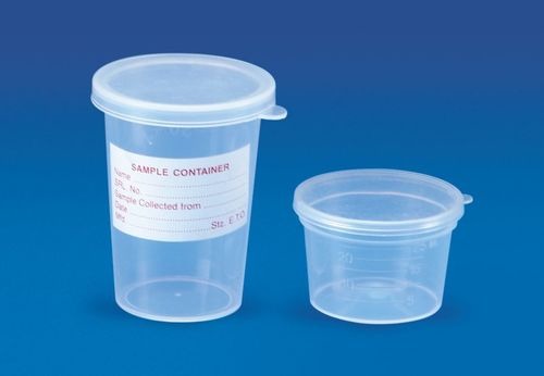 Disposable Sample Container - Polypropylene, 50 ml & 25 ml Sizes, E.T.O. Sterilized, Leakproof Design, White Color