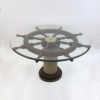 Ship wheel table, glass rope base 36'
