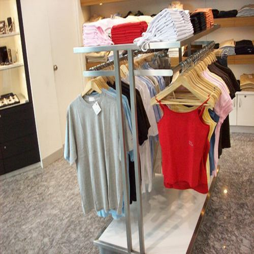 Garments Display Stand - Metal & Wooden Structure, Free Standing Single Rail Design, Corrosion Resistant, Termite Proof, Easy Installation, Low Maintenance