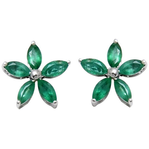 Emerald Jewelry, Green Gemstone Marquies Emerald Flower  Tops In 18K Solid Gold Earrings, Ind Gender: Women'S