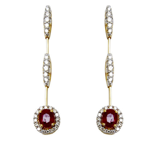 Ruby Gold Designer Earrings - 18K Gold with 0.47 ct Diamond and 0.95 ct Ruby, Hallmarked and Customizable for Elegant Occasions  