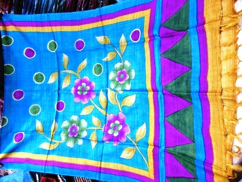 100% हाथ से पेंट किया हुआ टसर सिल्क दुपट्टा