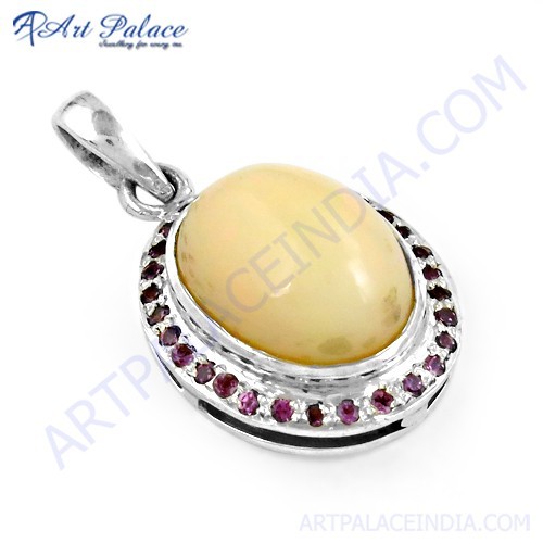 गर्म! चमकदार ओपल और गार्नेट रत्न चांदी का लटकन
