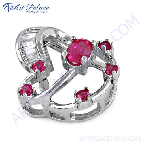 कीमती एंटीक गुलाबी और सफेद क्यूबिक जिरकोनिया जेमस्टोन सिल्वर पेंडेंट