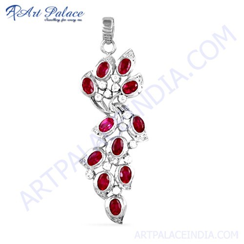 लड़कियों के लिए फैशनेबल गुलाबी और सफेद क्यूबिक जिरकोनिया जेमस्टोन सिल्वर पेंडेंट