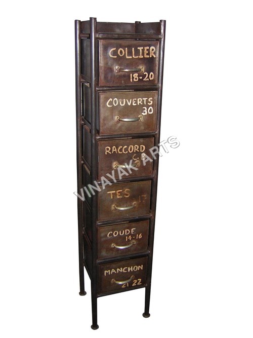 Vinayak Arts Industrial Furniture 6 Drawer Sideboard - 32x31x150 cm, Eco-Friendly Wrought Iron, Rustic Painted Brown Finish, Ample Storage Solution