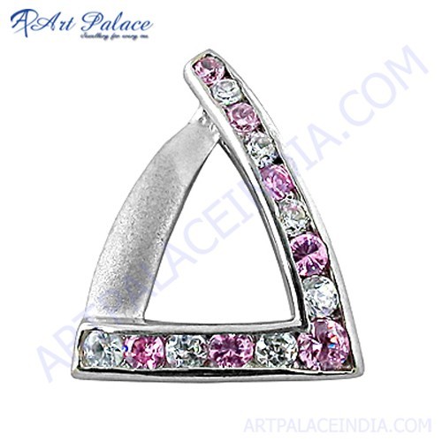 रॉकिंग स्टाइल सफेद और गुलाबी जेड जेमस्टोन सिल्वर पेंडेंट