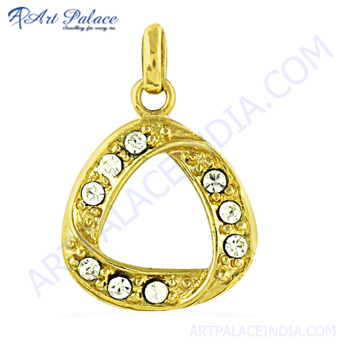 स्टाइलिश गोल्ड प्लेटेड Cz रत्न सिल्वर पेंडेंट