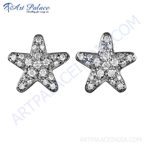 स्टाइलिश स्टार शेप Cz जेमस्टोन गोल्ड प्लेटेड सिल्वर इयररिंग्स