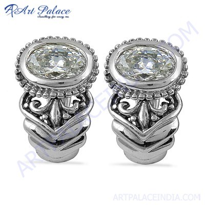 एंटीक स्टाइल क्यूबिक जिरकोनिया जेमस्टोन सिल्वर ईयररिंग