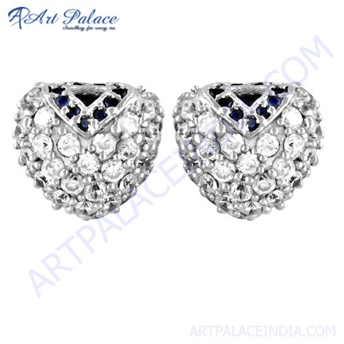 झल्लाहट डिजाइनर स्याही और सफेद घन Zirconia रत्न चांदी स्टड कान की बाली