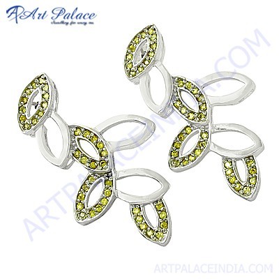 नवीनतम लक्ज़री येलो क्यूबिक ज़िरकोनिया जेमस्टोन सिल्वर इयररिंग्स