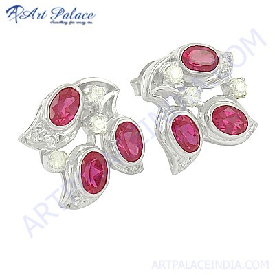 नाज़ुक गुलाबी और सफ़ेद घन ज़िरकोनिया सिल्वर स्टड बालियां