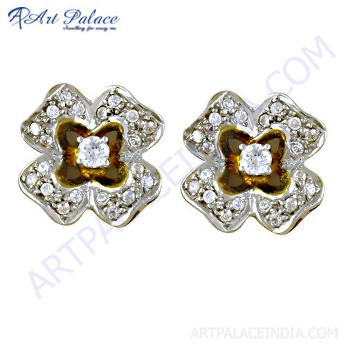 ग्रेसफुल क्यूबिक ज़िरकोनिया जेमस्टोन सिल्वर गोल्ड प्लेटेड स्टड इयररिंग्स