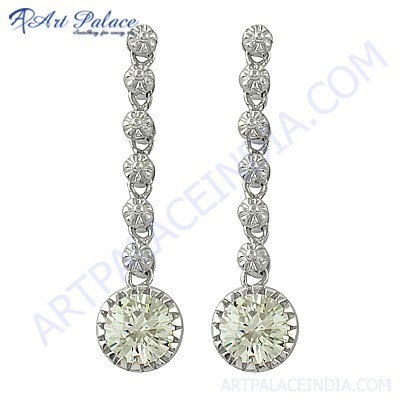 हैंडक्राफ़्टेड क्यूबिक जिरकोनिया जेमस्टोन सिल्वर इयररिंग