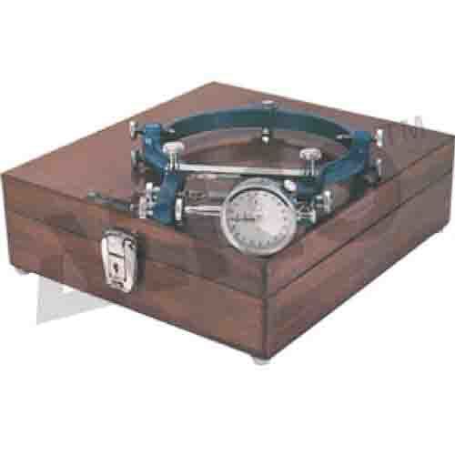 Lateral Extensometer - Steel, 15cms Dia x 30cm High | 0.002mm x 12mm Dial Gauge, 2.5x Magnification, Wooden Carrying Case, Spacer Strip Included