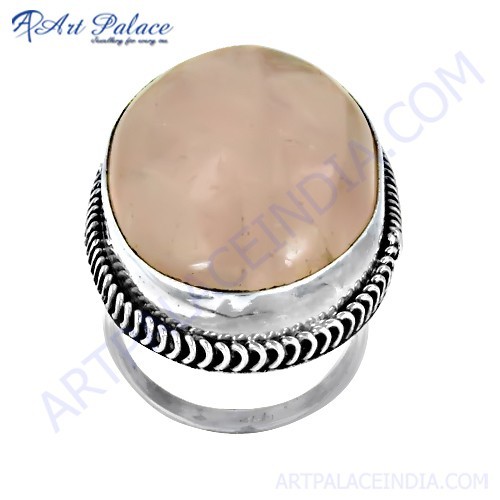 रोमांटिक गुलाब क्वार्ट्ज रत्न चांदी की अंगूठी