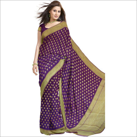 नौसेना रंग की बनारसी रेशम की साड़ी ज़री काम के साथ