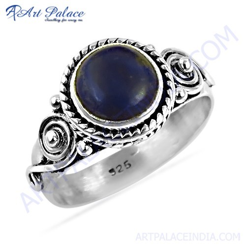 फेमिनिन यूनीक एथनिक डिज़ाइन लैपिस लाजुली जेमस्टोन सिल्वर रिंग