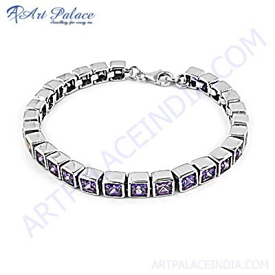 प्रिटी ब्लू क्यूबिक जिरकोनिया जेमस्टोन सिल्वर ब्रेसलेट