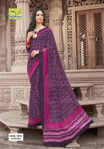 Daily Wear Sarees - Georgette Brocade, Maroon Printed Bollywood Style | Smooth, Soft, Attractive Designs