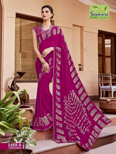Designer Saree - Georgette & Brocade Blend, Pink Printed Pattern | Beautiful Designs, Colorfastness, Easy to Wash, Stylish for All Seasons