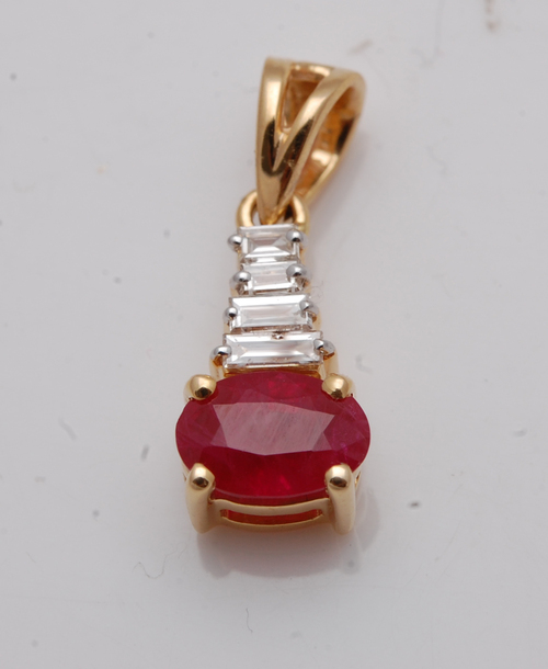 Gold Gemstone Jewelry, Simple Gold Pendant Ruby For Cute Girls, Baguette Oval Natur Gender: Women'S