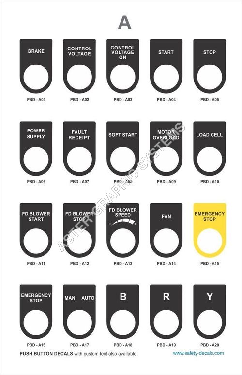 Black And Yellow Push Button Decals