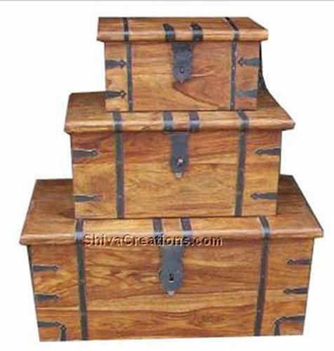 लकड़ी के ट्रंक बॉक्स (s/3)