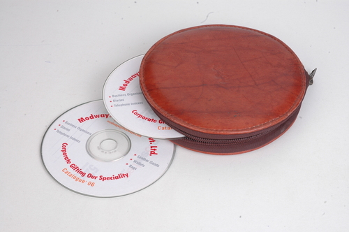 Leather CD Case - Brown, Premium Quality Leather, Plain Pattern, 250 Grams Weight, Ideal Corporate Gift