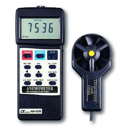 Anemometer - Plastic & Metal, 180x72x32 mm | Gray, Dual LCD Display, Instant & Average Air Flow Modes, Max/Min Memory, Thermistor Temperature Sensor