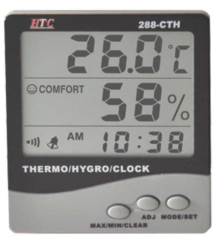 HYGRO THERMO METER288-CTH - Digital Thermo-Hygrometer | Stainless Steel, White and Black, LCD Display, with Clock and Alarm, Max/Min Memory
