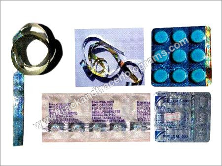 Pharma Hologram Seals - Metalized Polyester, Rigid Size, Blue and White Color | Self-Adhesive, Customizable Logo and Style Options